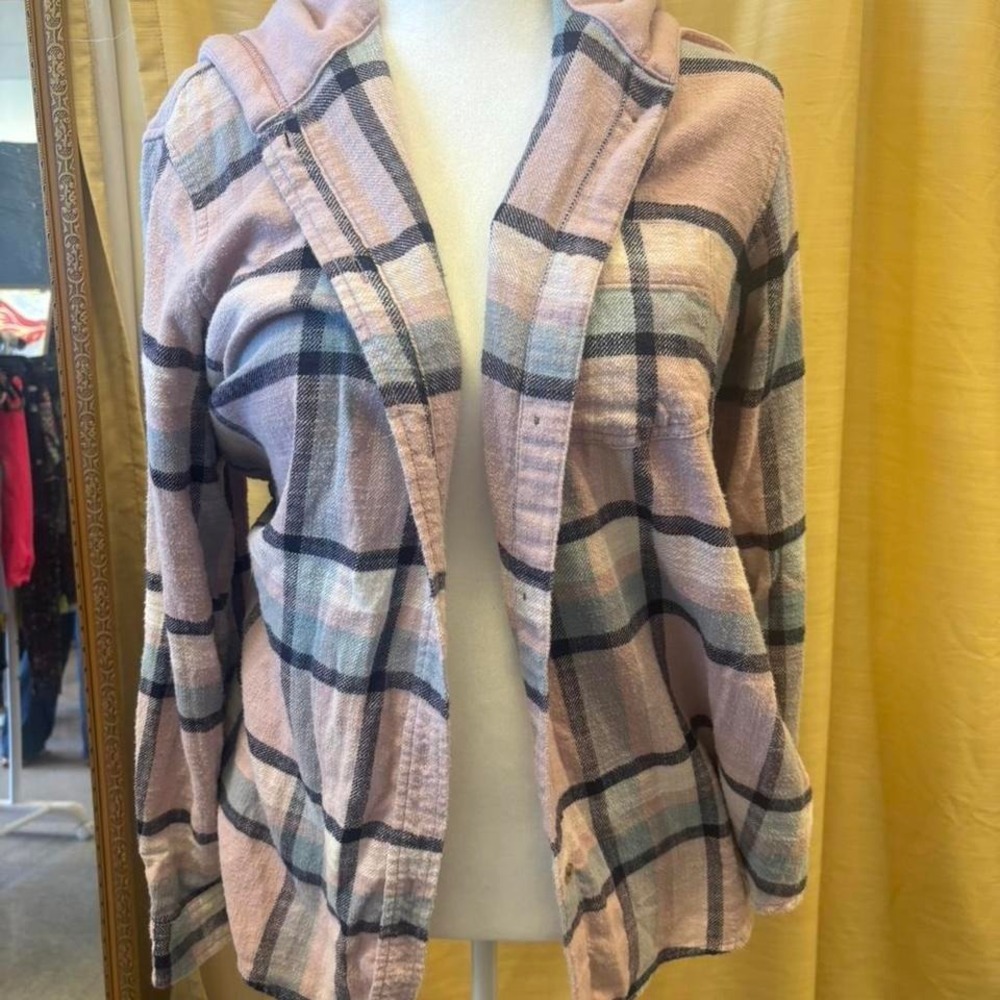 American eagle crop flannel Button up with Hood, light‎ weight